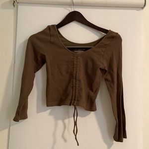 Women’s Olive Suzette Long Sleeve Crop Top, XS